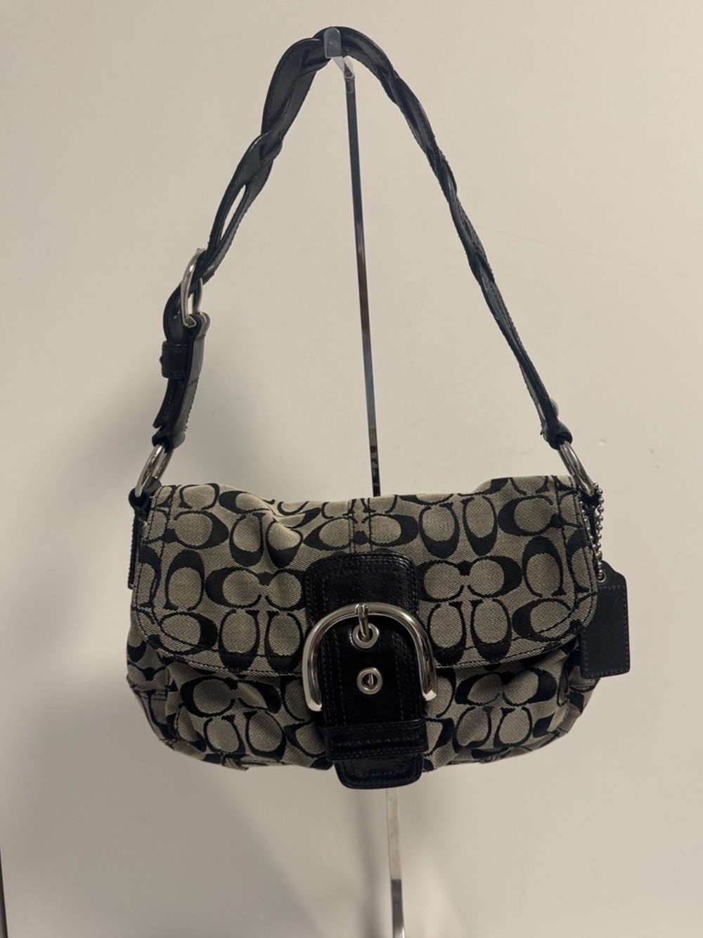 Coach Signature Canvas Flap Shoulder Bag in Black and Gray Y2K